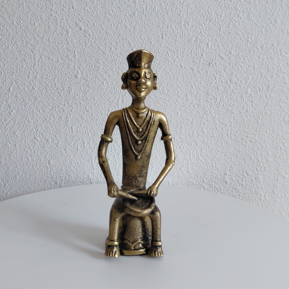 Brass Unique Engraved Handcrafted Tribal Musician Decorative Figurine Vintage .